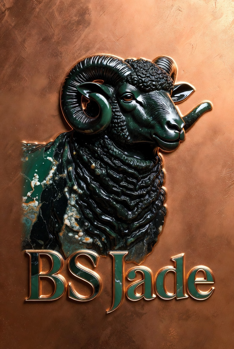 Black Sheep Jade logo — a sculpted black ram's head over copper and jade with BS Jade lettering